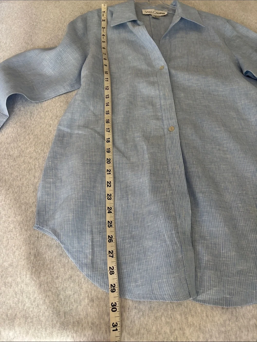 Sara Campbell Light Blue Casual Linen Button-Down Shirt